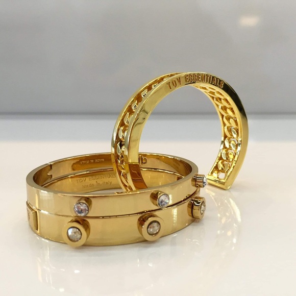 TOV ESSENTIALS Gold Chain Link Cuff Made in Italy - Picture 2 of 5
